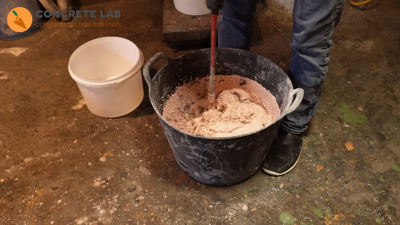 Mixing Precast Concrete Worktop Mix with a paddle mixer